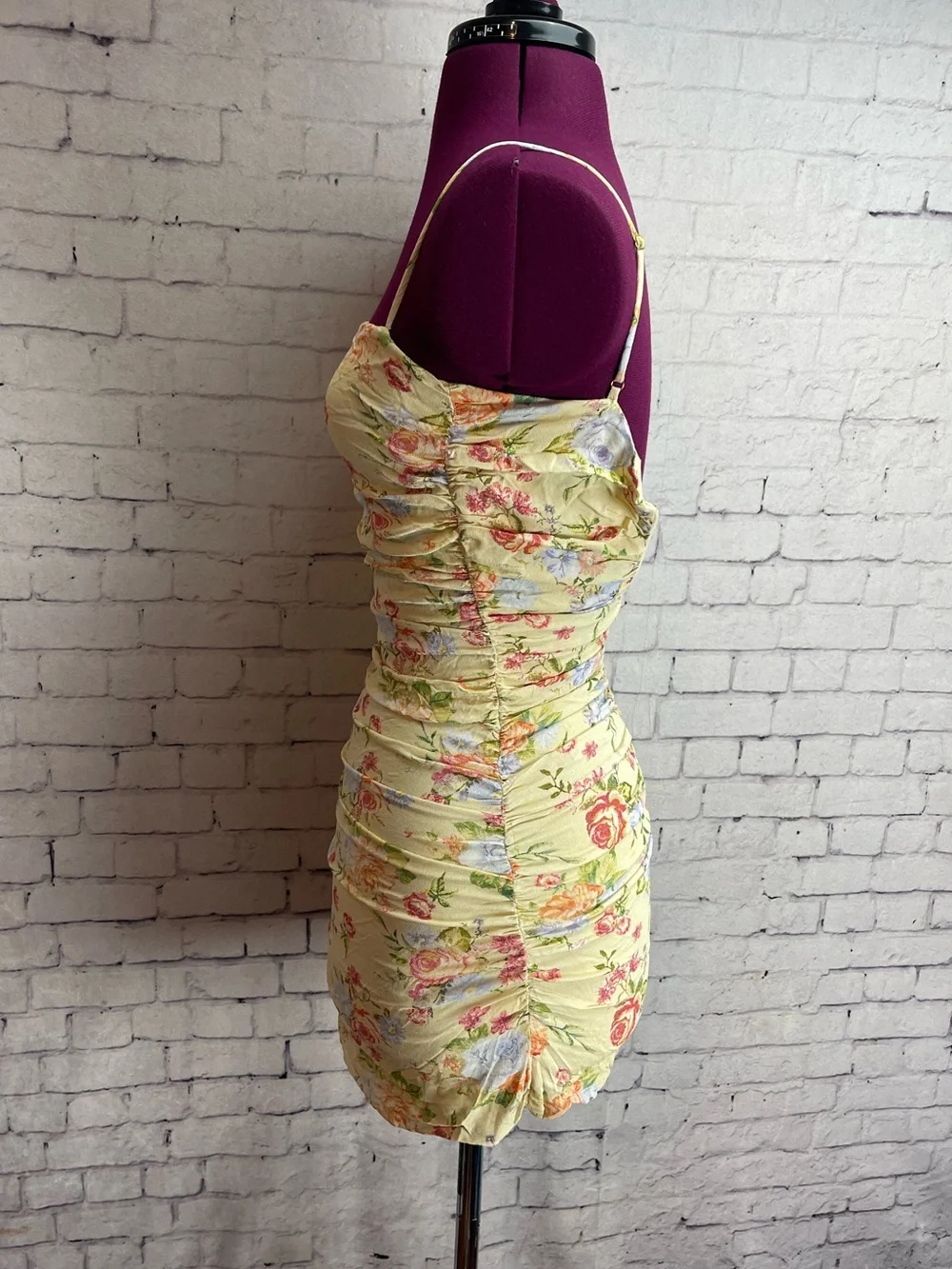 We wore what size XS yellow floral print mini dress